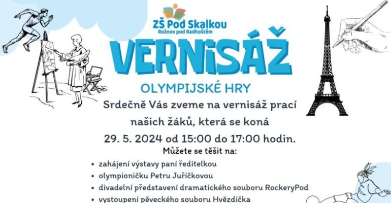 Pozvánka na Vernisáž s tematikou olympijské hry na ZŠ Pod Skalkou